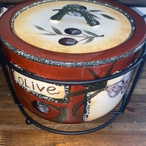 Ceramic Round Pot with Metal Stand